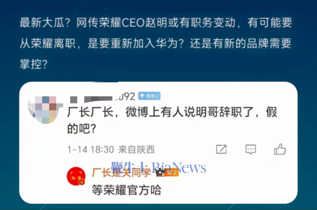 榮耀CEO趙明離職？知情人士：假的