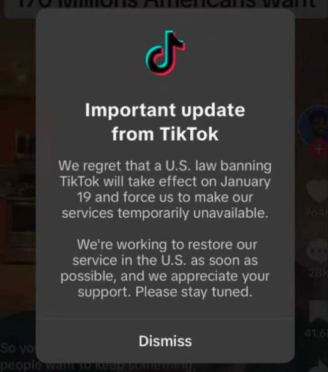TikTok在美國停止服務
